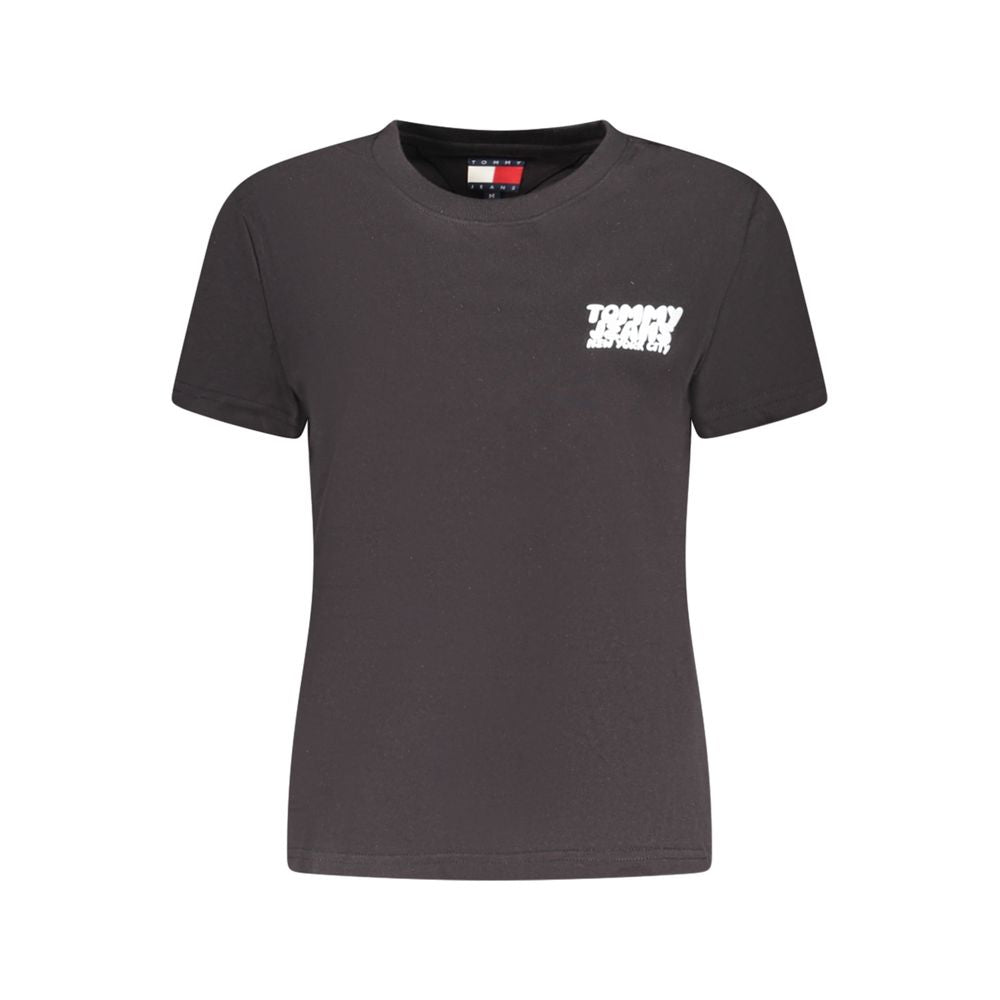 Tommy Hilfiger Black Cotton Women T-Shirt with logo embroidery, short sleeves, and sophisticated design.