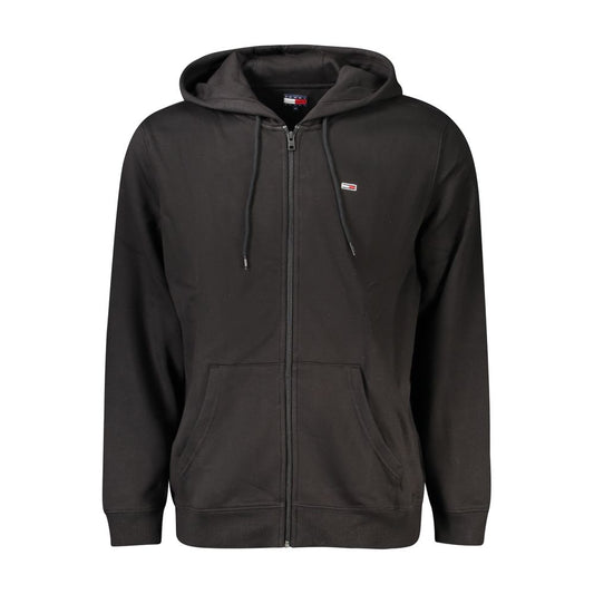 Tommy Hilfiger Black Cotton Men Sweater with hood and logo, showcasing casual sophistication and timeless style.