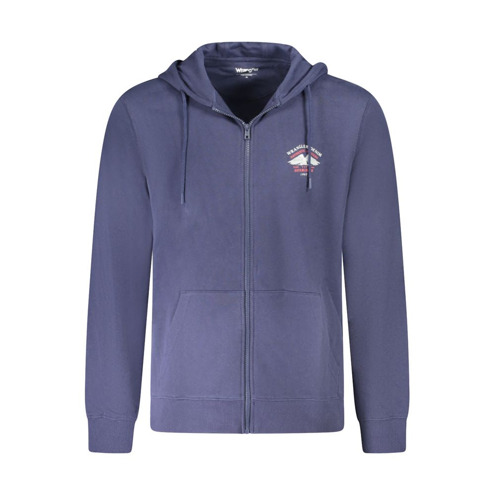 Wrangler Blue Cotton Men Sweater with graphic print and zip front, perfect for off-duty style and comfort.