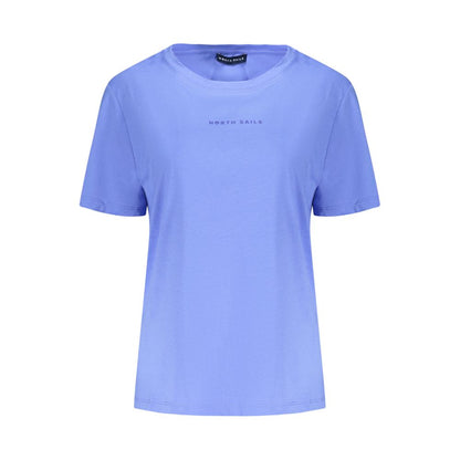 North Sails Blue Cotton Women T-Shirt with embossed logo, short sleeves, and wide neck for nautical fashion style.