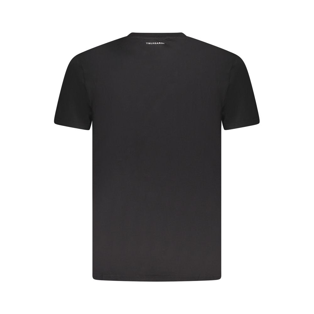 Trussardi Black Cotton Men T-Shirt with logo print, showcasing urban elegance. Ideal for fashion-forward casual style. Back view.