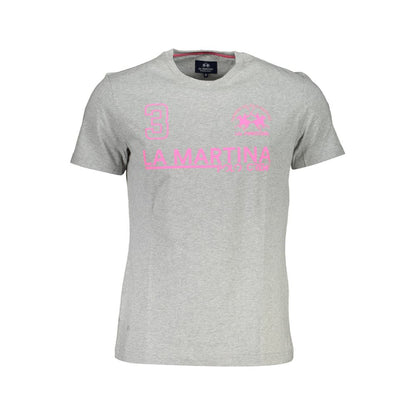 La Martina Brown Cotton Men T-Shirt with logo print, crew neck, and short sleeves, perfect for casual luxury and style.