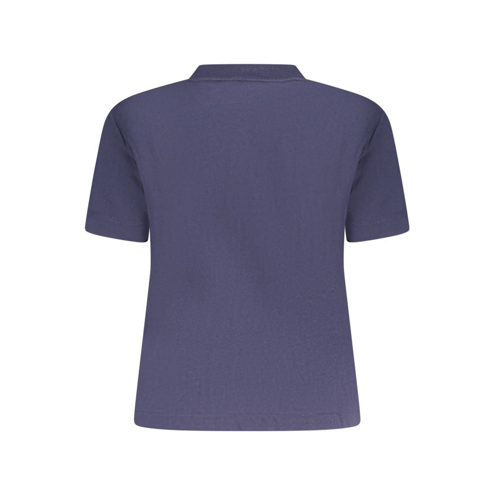 Back view of Calvin Klein Blue Cotton Women T-Shirt showcasing short sleeves and crew neck design.