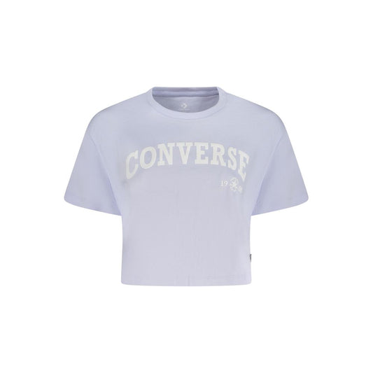 Converse Purple Cotton Women T-Shirt in vibrant purple with iconic logo and crew neck, perfect for casual or layered styles.
