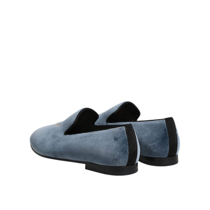 Dolce & Gabbana Blue Velvet DG Logo Loafers Formal Shoes