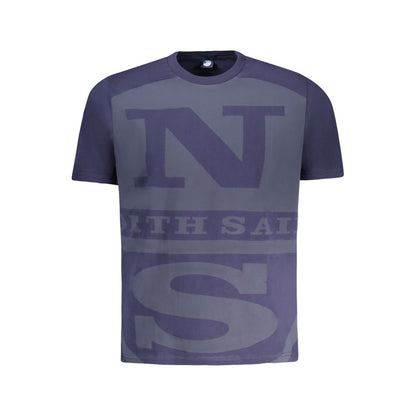 North Sails Blue Cotton Men T-Shirt with logo and print design, short sleeve crew neck, stylish and comfortable for dynamic wear.