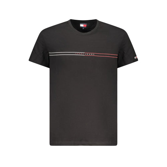 Tommy Hilfiger Black Cotton Men T-Shirt with logo, eco-friendly 95% regenerative cotton, classic black hue for fashion-forward style.