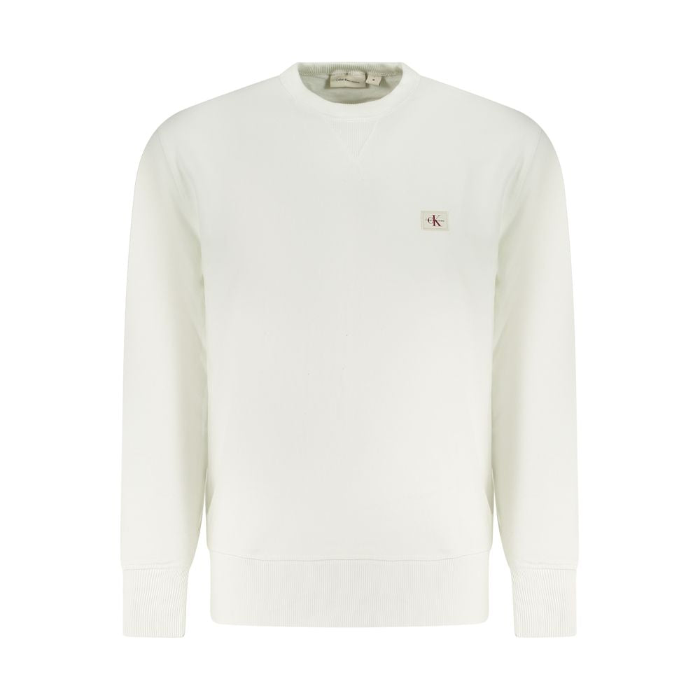 Calvin Klein White Cotton Men Sweater featuring brushed cotton and iconic CK logo for stylish eco-conscious wear.