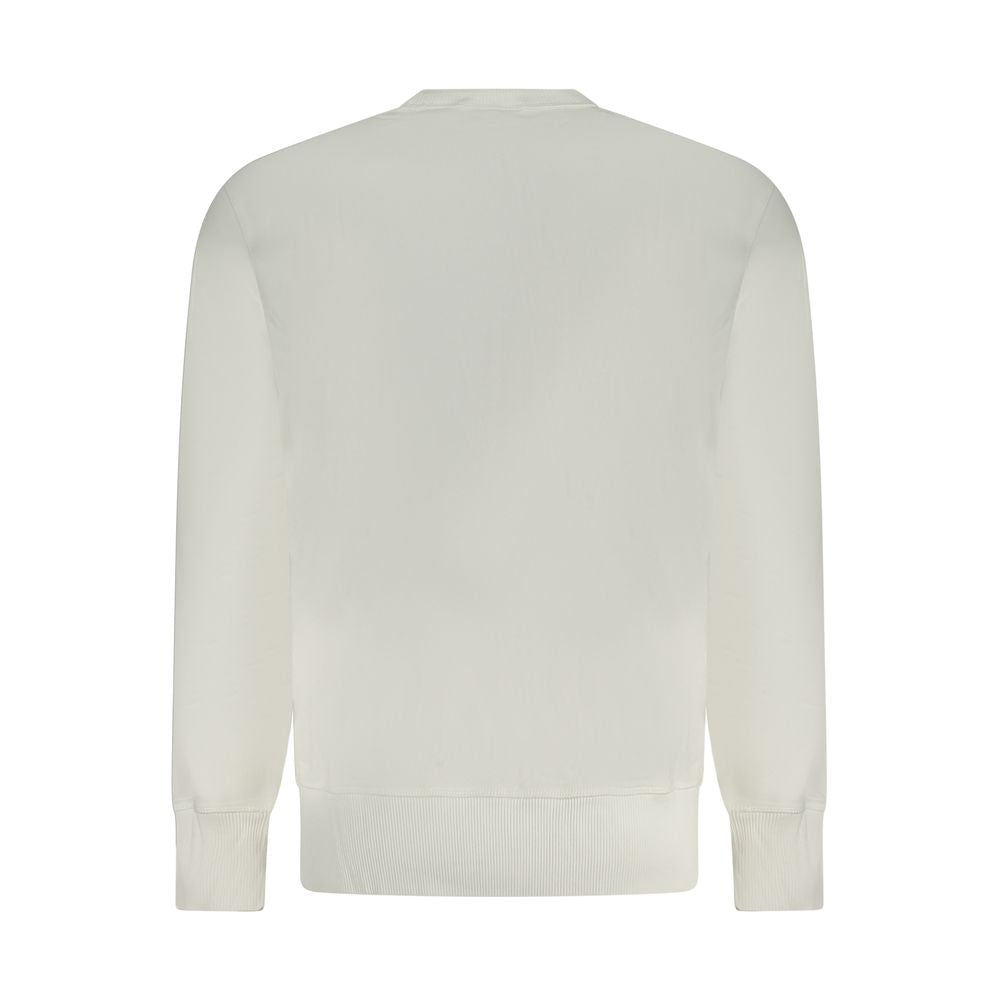 Calvin Klein White Cotton Men Sweater, back view of long-sleeve sweatshirt with regenerative cotton and CK logo.