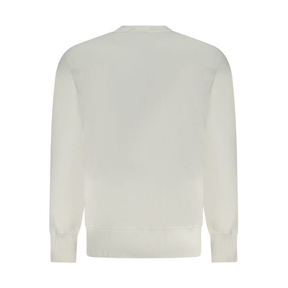 Calvin Klein White Cotton Men Sweater, back view of long-sleeve sweatshirt with regenerative cotton and CK logo.
