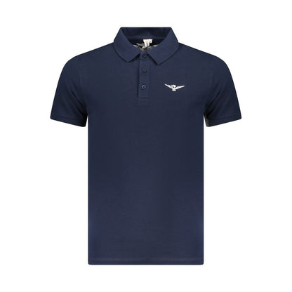 Accademia Militare Blue Cotton Polo Shirt featuring short sleeves, eagle ball logo, and 3-button design.