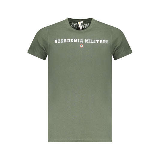 Accademia Militare Green Cotton T-Shirt with logo print on short sleeve crew neck design.