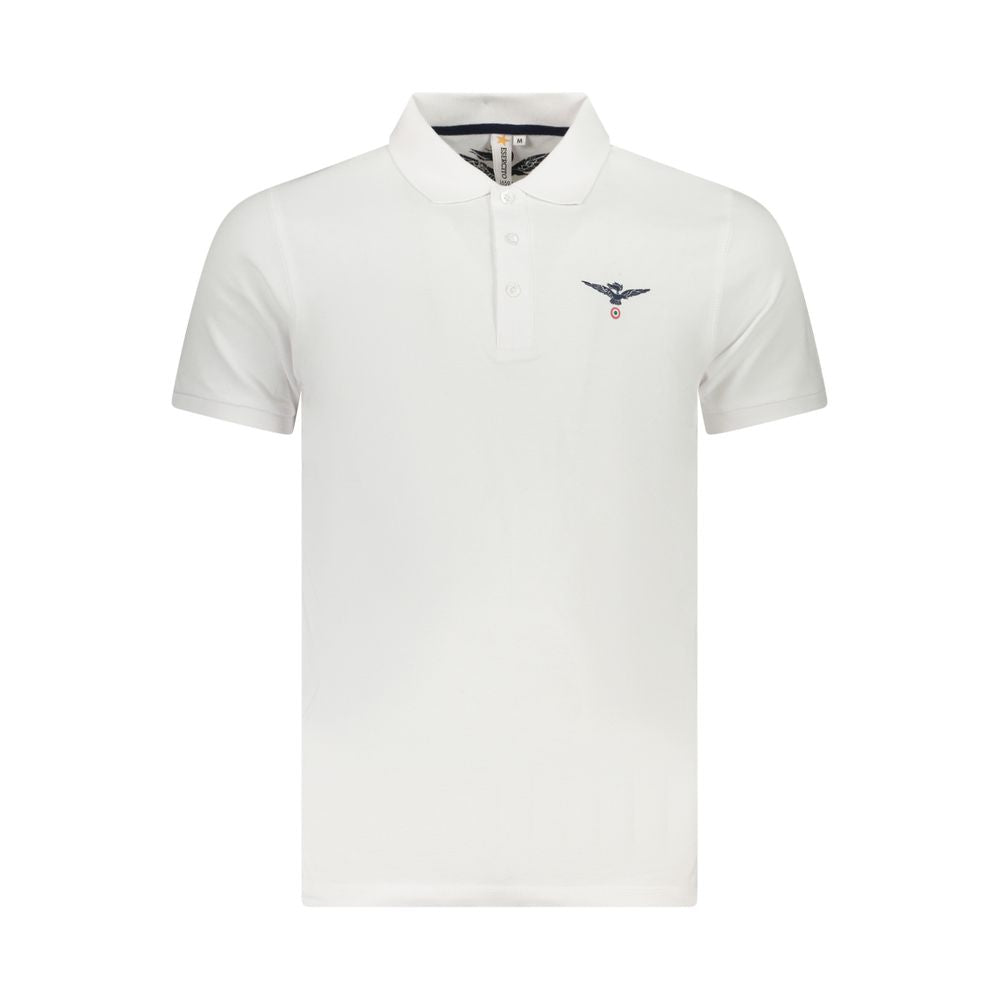 Accademia Militare White Cotton Polo Shirt with short sleeves, eagle print, 3 buttons, and logo.