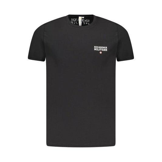 Accademia Militare Black Cotton T-Shirt with logo, short sleeve, crew neck, front view.