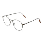Ermenegildo Zegna Gray Men Glasses Frame in titanium, full-rim round design. Demo lenses, 51-20-145 size, without spring hinge.