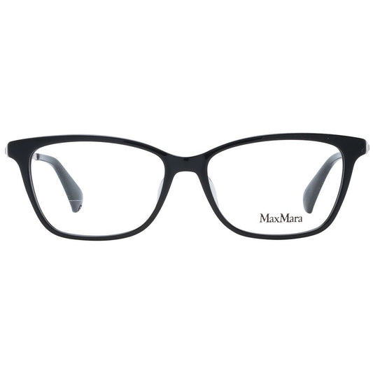 Max Mara Black Women Glasses Frame, full-rim black plastic frame with demo lenses, includes branded case, size 54-15-140, rectangle style.