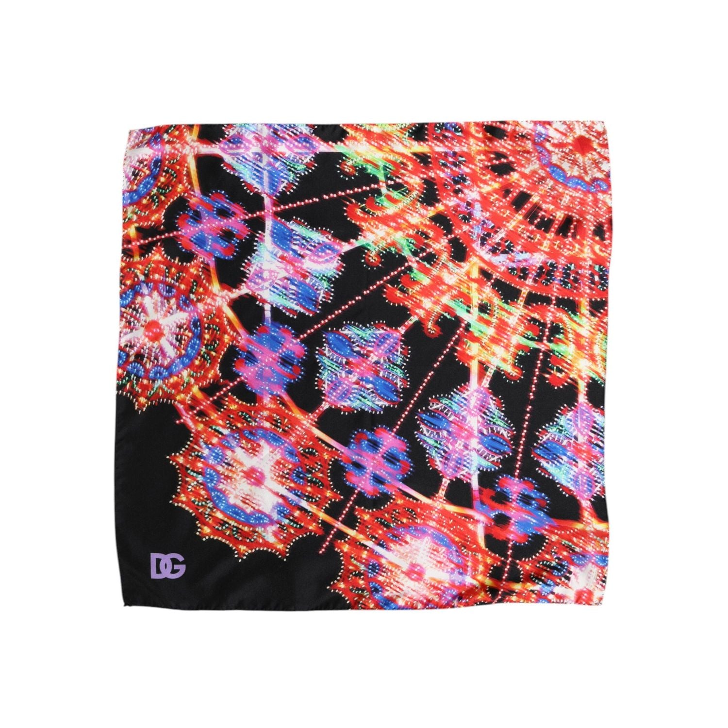 Dolce & Gabbana Black Multicolor Print Square Foulard Scarf