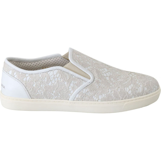 Dolce & Gabbana White Leather Lace Slip On Loafers Shoes LA5969-35