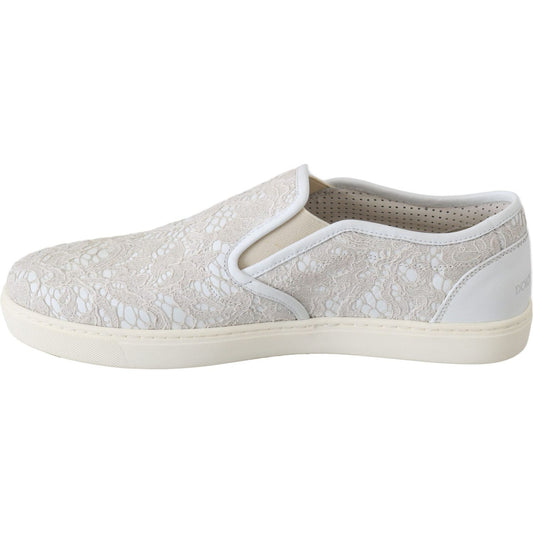 Dolce & Gabbana White Leather Lace Slip On Loafers Shoes LA5969-35