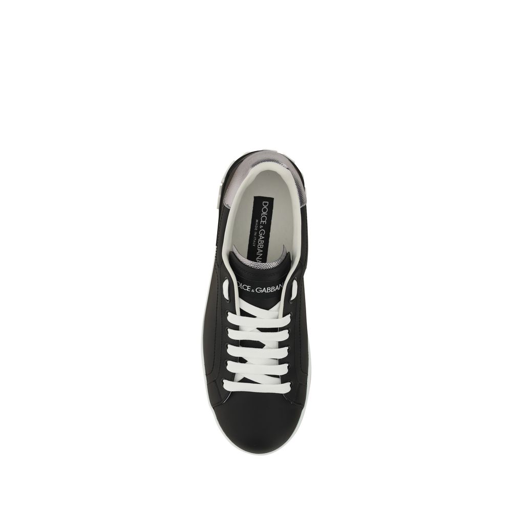Dolce & Gabbana Black Calf Leather Bos Taurus Low Top Sneakers