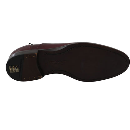 Dolce & Gabbana Red Bordeaux Leather Derby Formal Shoes
