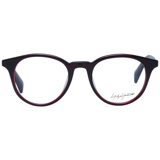 Yohji Yamamoto Red Unisex Glasses Frame with red acetate full-rim round style, includes branded soft case.