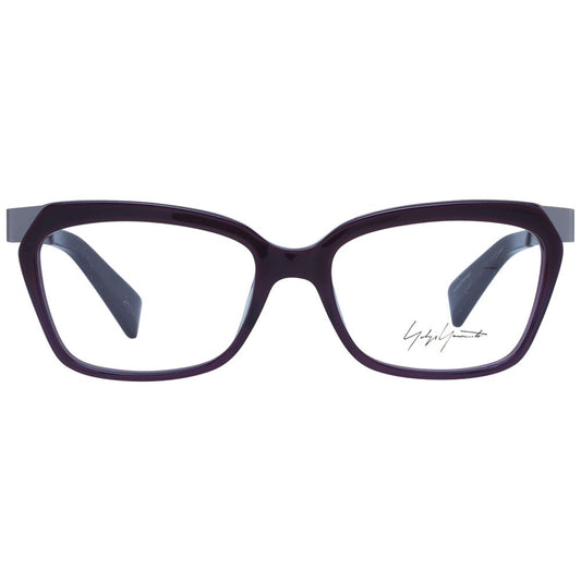 Yohji Yamamoto Purple Unisex Glasses Frame, full-rim acetate rectangle style with demo lenses.