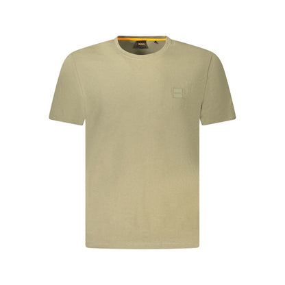 Hugo Boss Green Cotton Men T-Shirt with crew neck and embroidered logo, offers timeless sophistication for versatile casual wear.