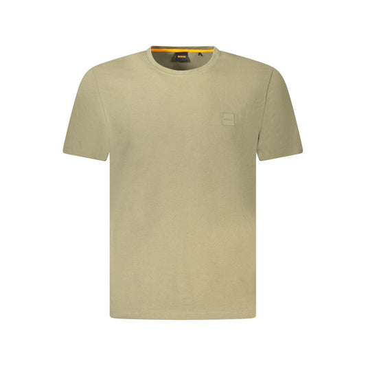 Hugo Boss Green Cotton Men T-Shirt with crew neck and embroidered logo, offers timeless sophistication for versatile casual wear.