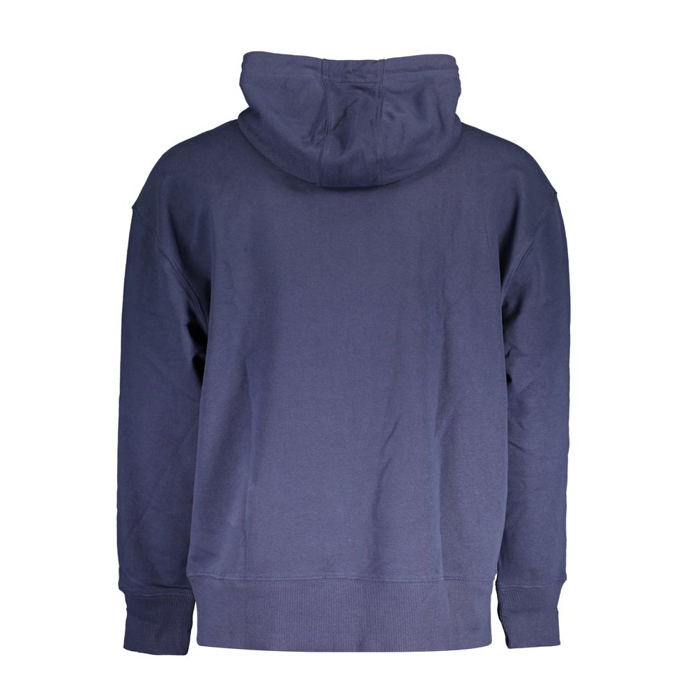 Back view of Tommy Hilfiger Blue Cotton Men Sweater in chic blue with hoodie.