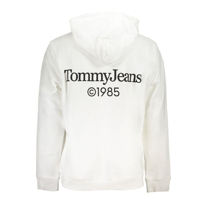 Back view of a Tommy Hilfiger White Cotton Men Sweater with hood and logo