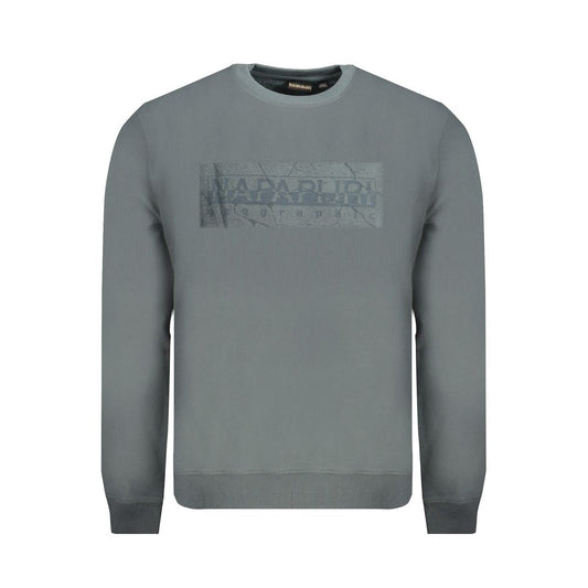 Napapijri Green Cotton Men Sweater with logo print, crew neck, and long sleeves for stylish comfort.