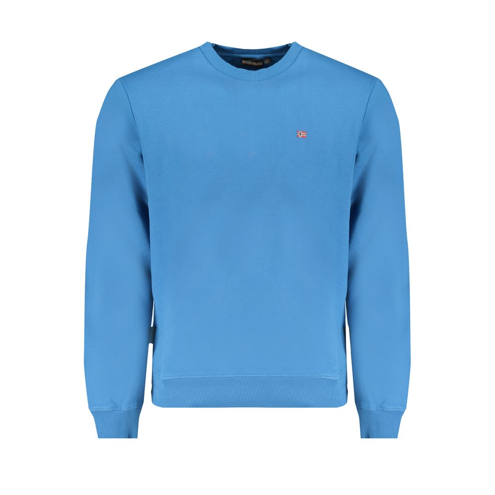 Napapijri Blue Cotton Men Sweater - Long sleeve crew neck with iconic logo embroidery, regular fit, crafted for casual sophistication.