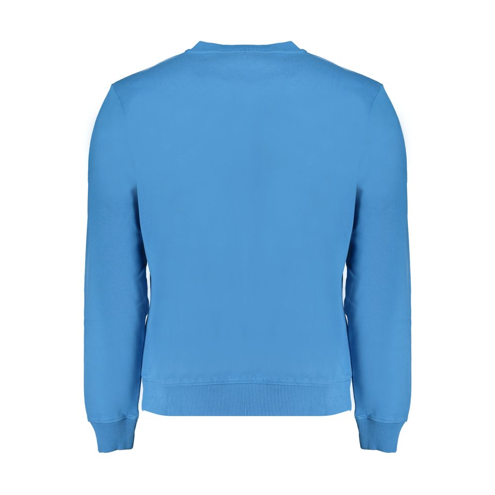 Napapijri Blue Cotton Men Sweater featuring long sleeves, crew neck, and brand logo embroidery, offering both style and comfort.