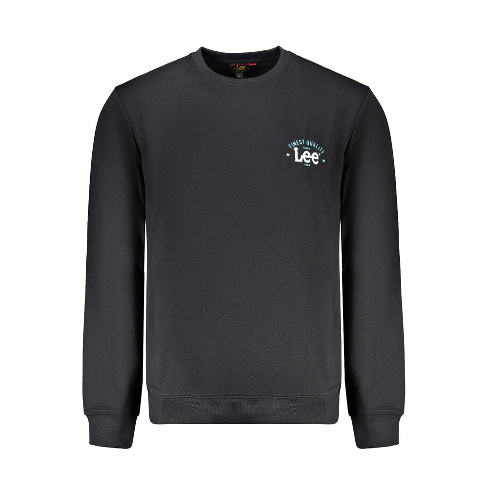 Lee Black Cotton Men Sweater with bold logo and crewneck design, blending streetwear style and comfort.
