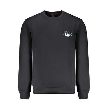 Lee Black Cotton Men Sweater with bold logo and crewneck design, blending streetwear style and comfort.