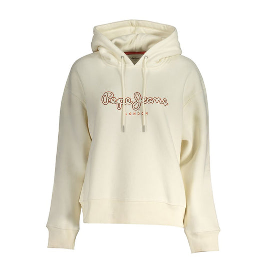 Pepe Jeans White Cotton Women Sweater with bold logo, crafted from organic cotton blend, designed for chic casual style and durability.