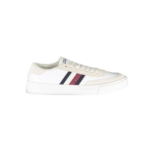 Tommy Hilfiger White Polyester Sneaker with contrast details and logo, sports footwear with laces.