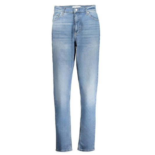 Calvin Klein Blue Cotton Women Jeans with vintage washed effect and iconic logo embroidery, made with 20% recycled cotton.
