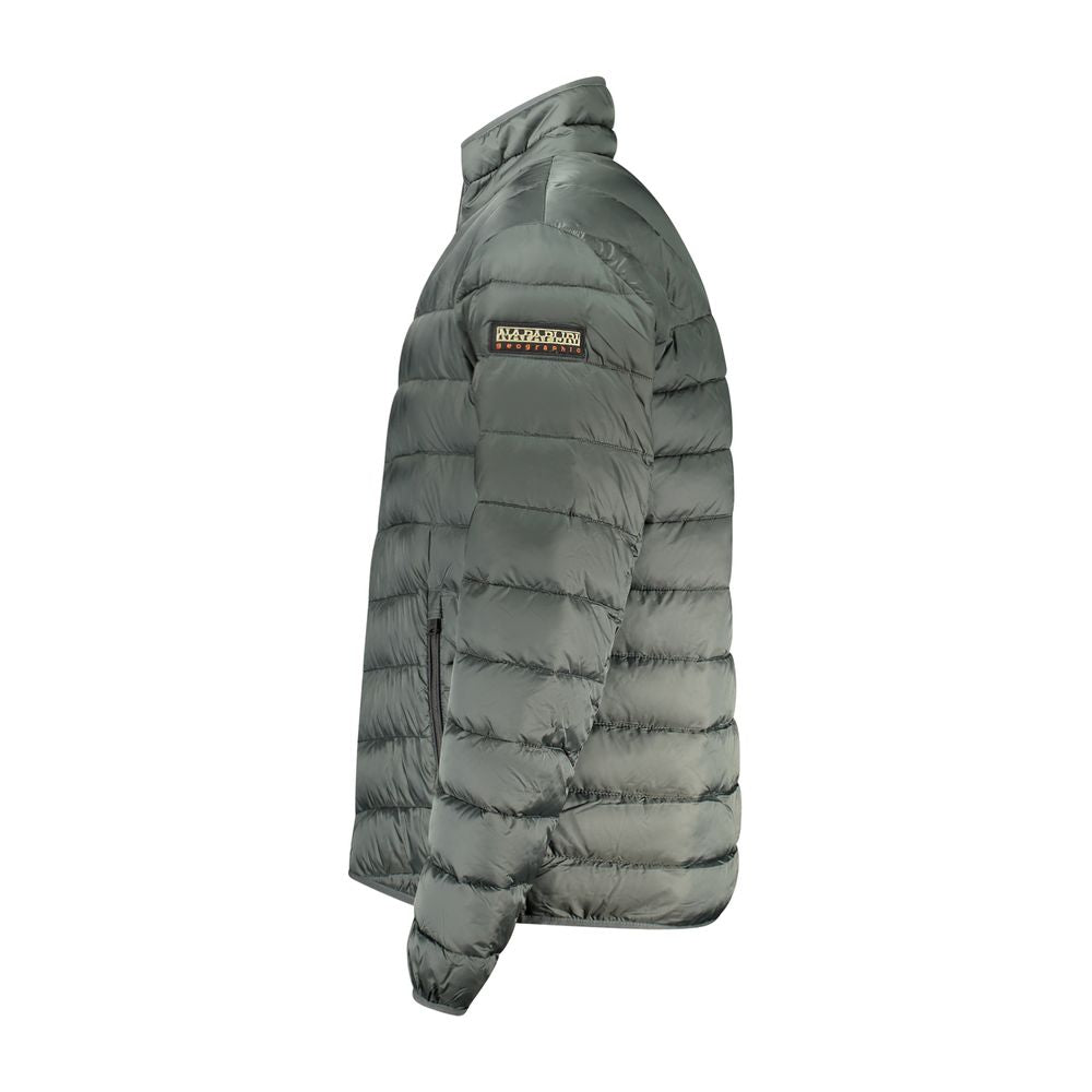 Napapijri Green Polyamide Men Jacket with long sleeves and ample pocket space, made from durable fabric for style and functionality.