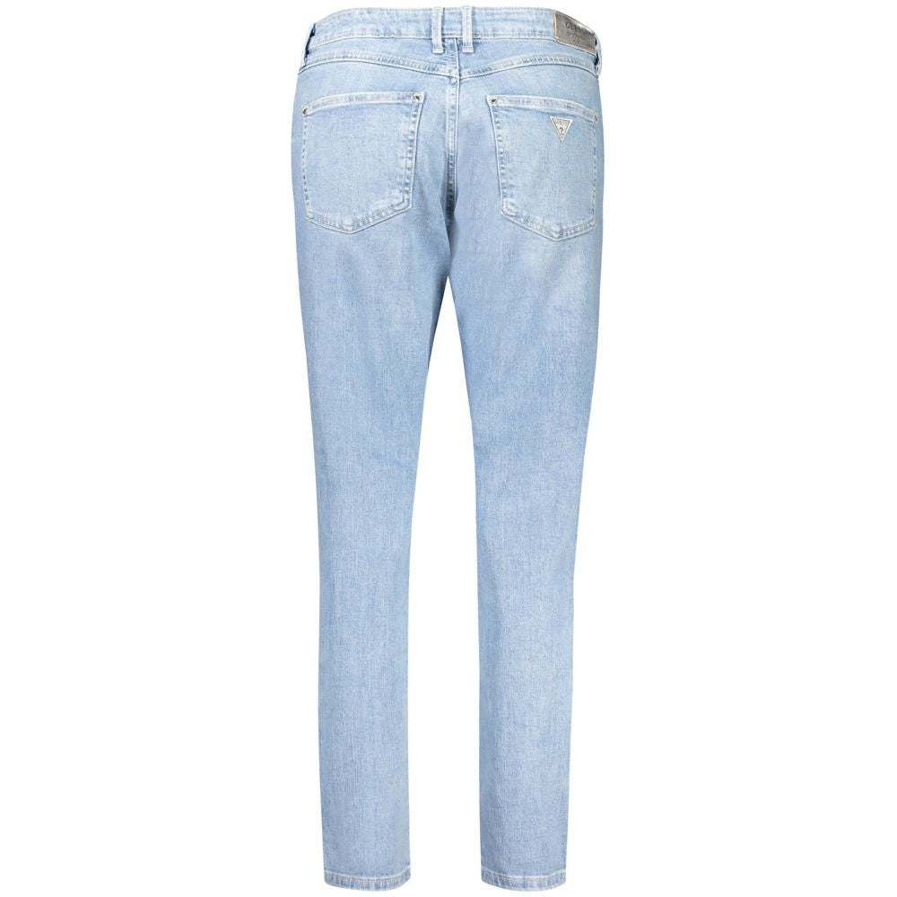 Guess Jeans Blue Cotton Women Jeans high-waisted skinny fit with logo and 5-pocket detail, showcasing back view in light blue shade.