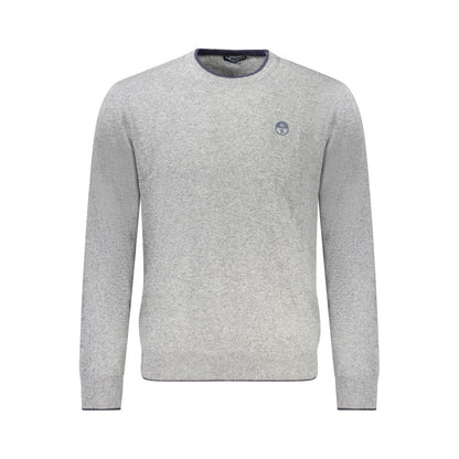 North Sails Gray Cashmere Sweater with crew neck, long sleeves, contrasting details, embroidery, and logo