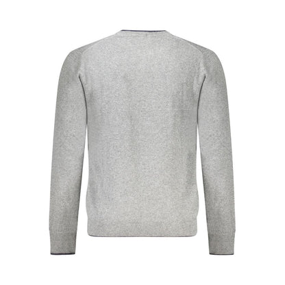 Back view of North Sails Gray Cashmere Sweater with long sleeves, crew neck, and logo embroidery featuring contrasting details.