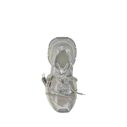 Top view of Balenciaga Gray Polyester Athletic Sneakers with double tongue closure, reflective details, and chunky rubber sole.