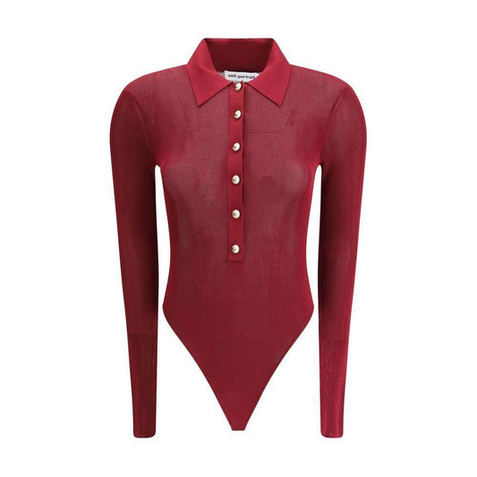 Self-Portrait Knit Bodysuit SE-PF25113TBUBURGUNDY-S