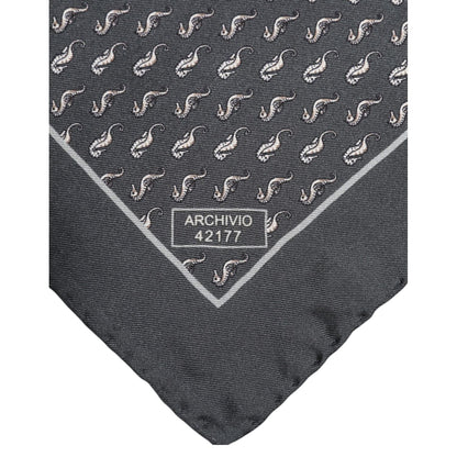 Dolce & Gabbana Black Fish Print Silk Square Men Foulard Scarf