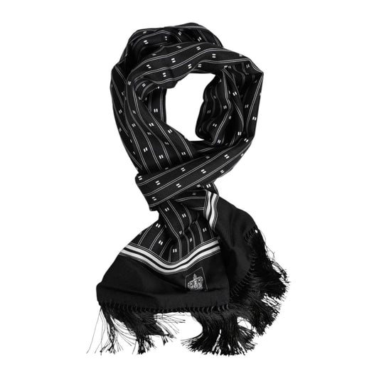 Dolce & Gabbana Black Silk Printed Fringes Men Foulard Scarf