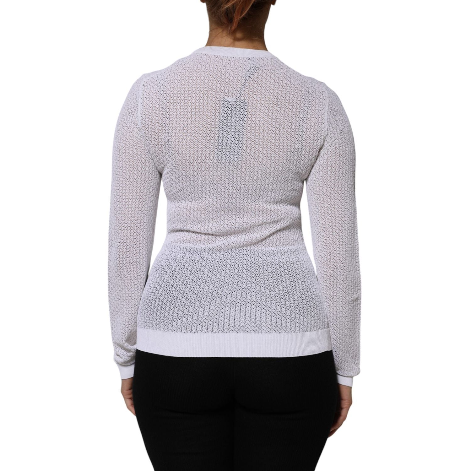 Dolce & Gabbana White Round Neck Long Sleeves Pullover Top