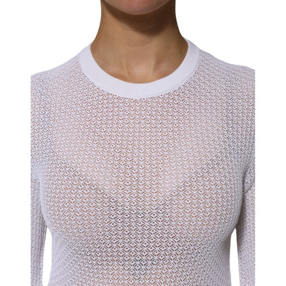 Dolce & Gabbana White Round Neck Long Sleeves Pullover Top