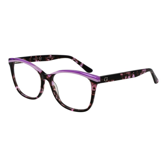 Guess Purple Women Glasses Frame, acetate full-rim, cat eye style with demo lenses; features spring hinge and includes branded case.